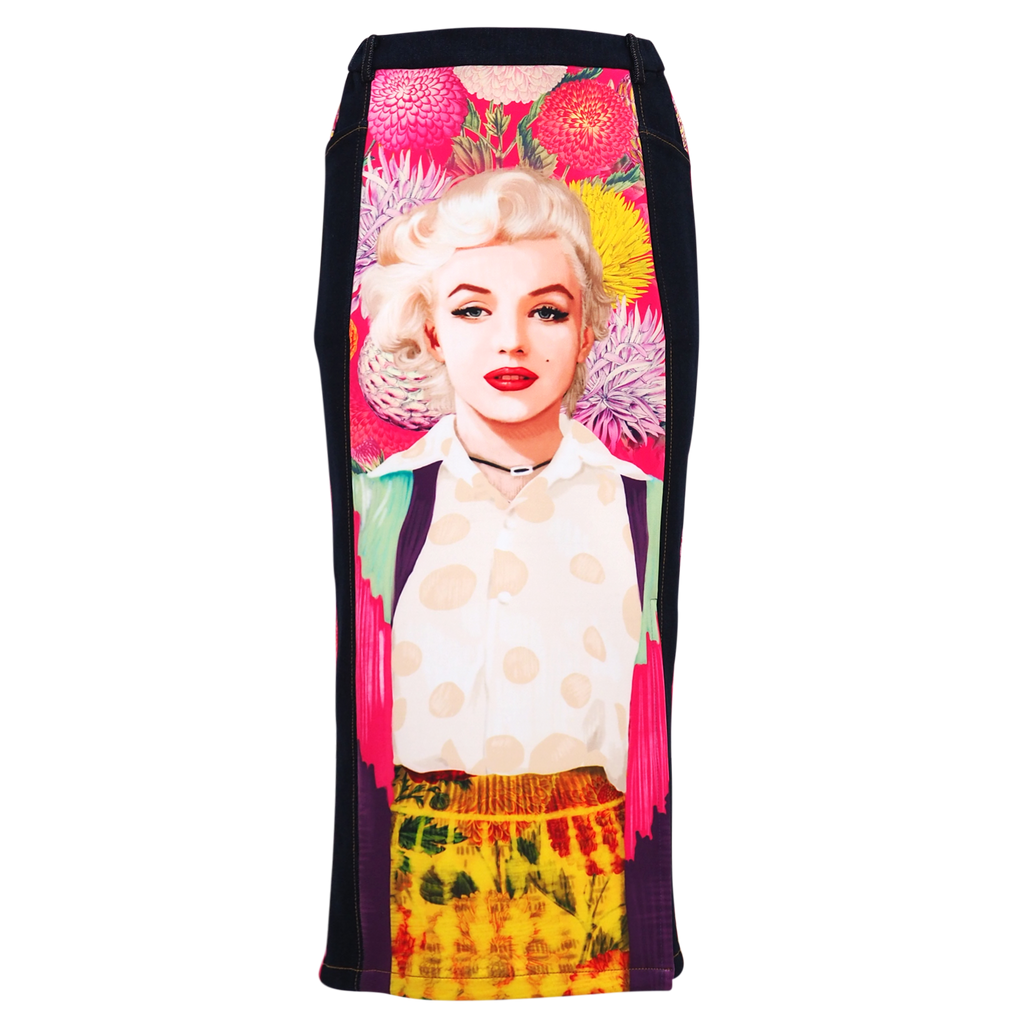 Marilyn Flower Passion Denim Gangsta Skirt (6861033439255)