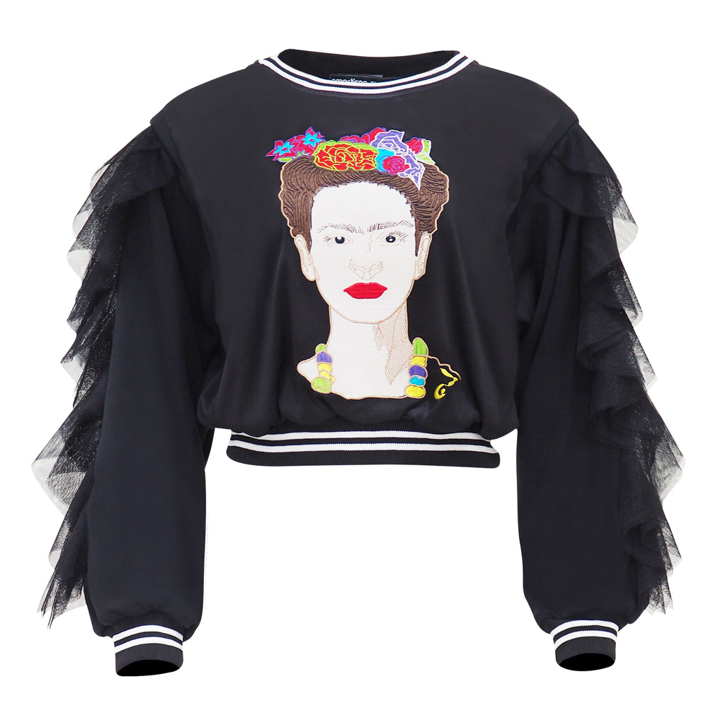 Be Mine Frida Kahlo Cropped Black Sweater (6890575101975)