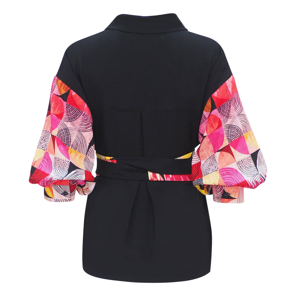 Central Abstract Red Relax Black Top H/p (6978506391575)