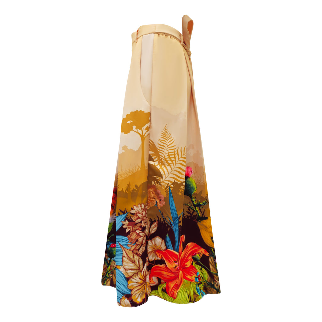 Central Park Beige gold kahlo fancy long ball skirt (7047996309527)