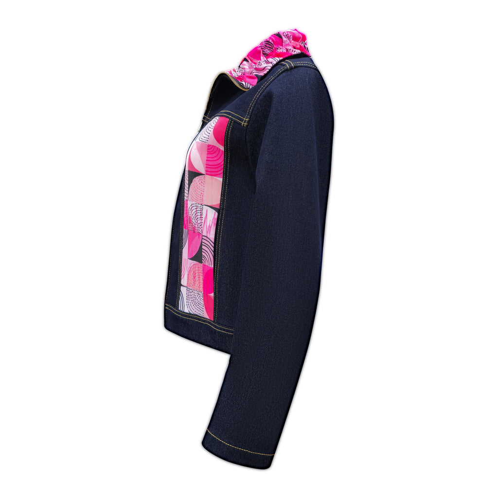 Central Abstract Pink signature denim jacket (7118315388951)