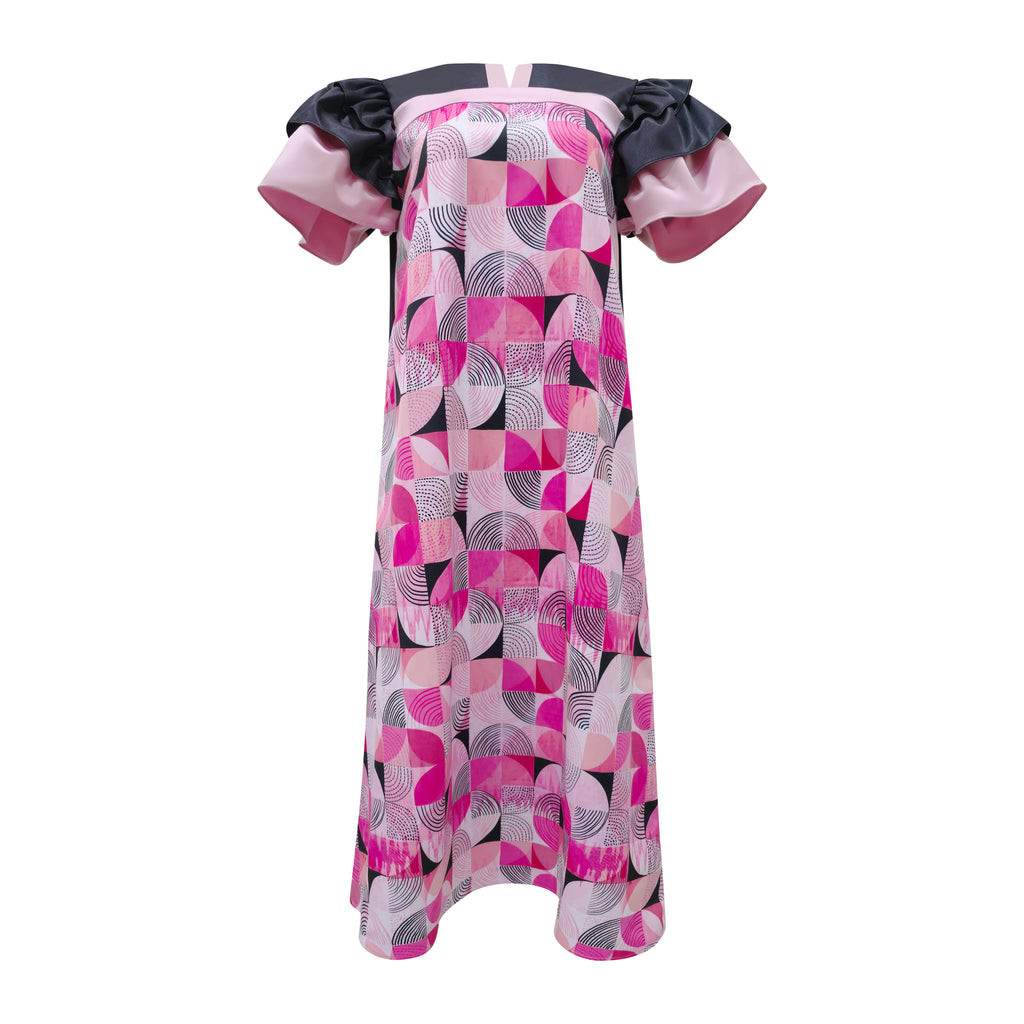Central Abstract Pink Tango long dress (7118317846551)