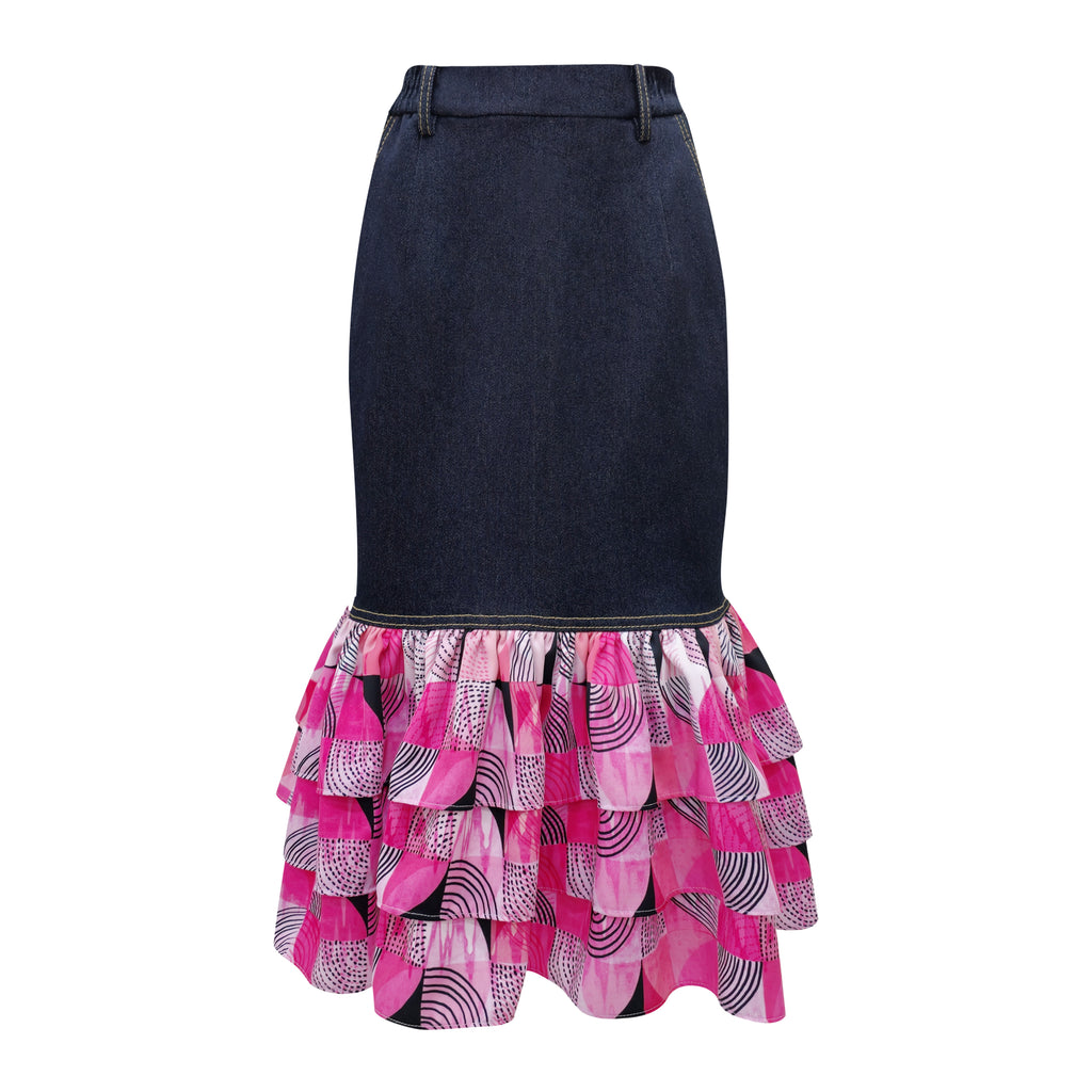 Central Abstract Pink Carrie denim skirt (7118318305303)