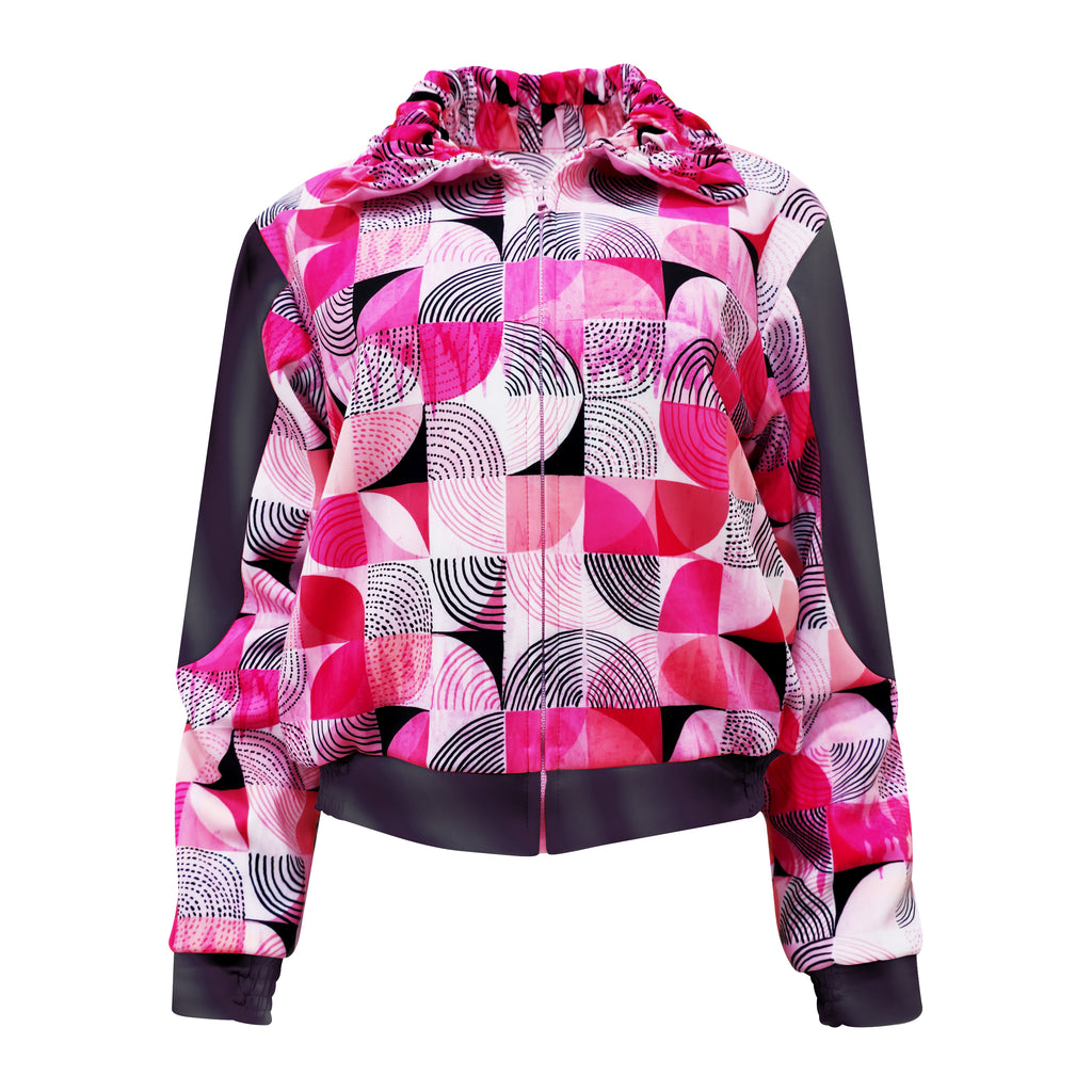Central Abstract Pink varsity jacket in black (7118313390103)