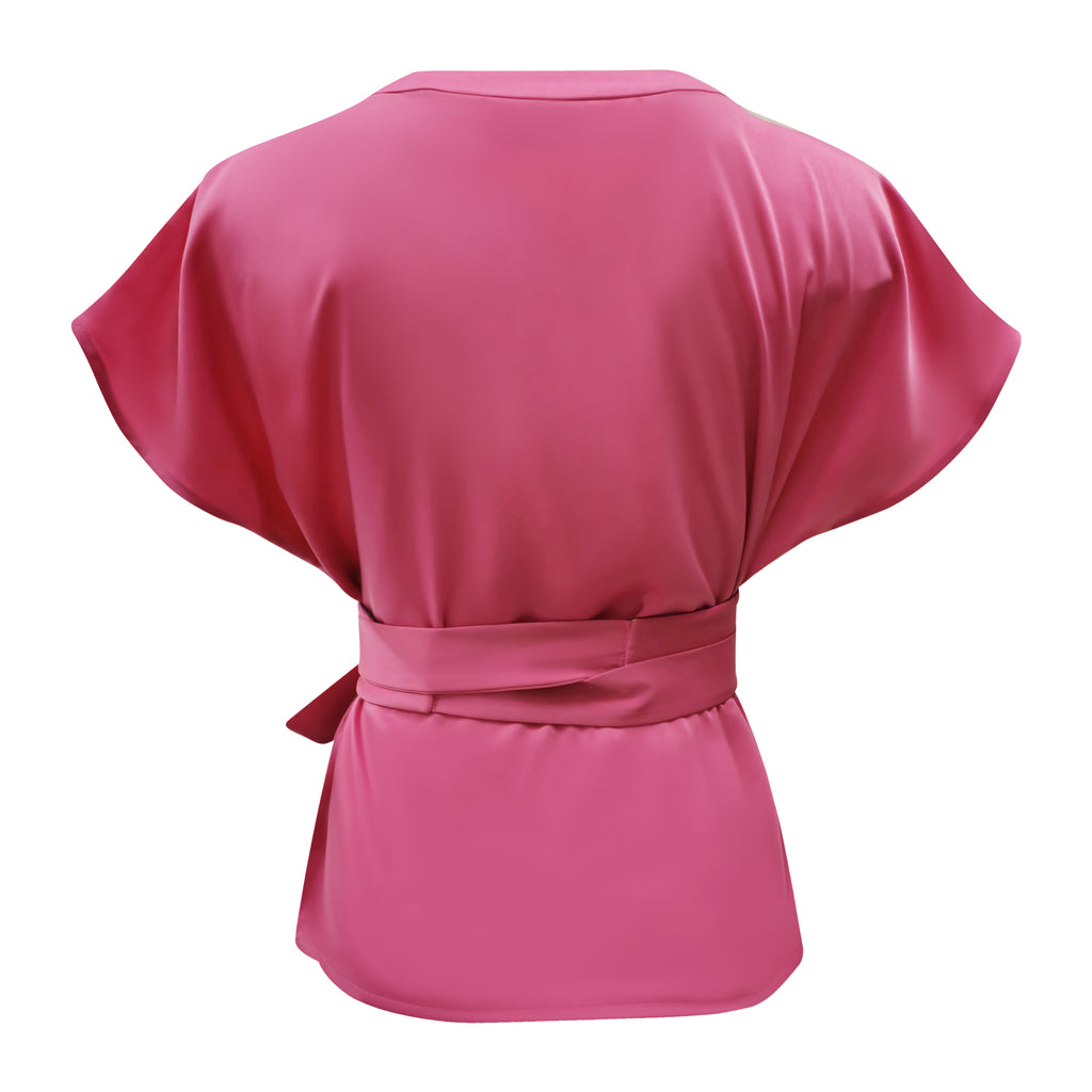 Central Park Pink Basic V-neck top with belt (7156969701399)