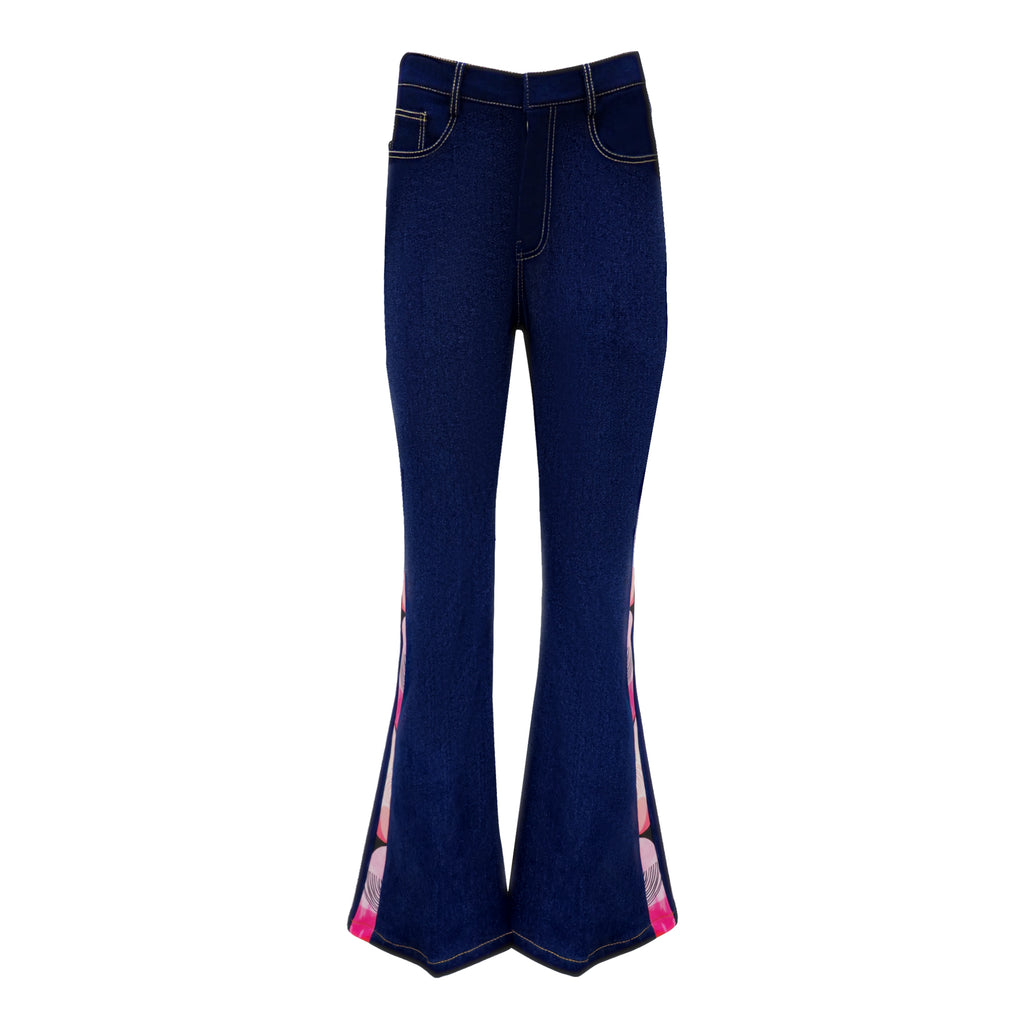 Central Abstract Pink signature denim bell bottom pant (7118315978775)