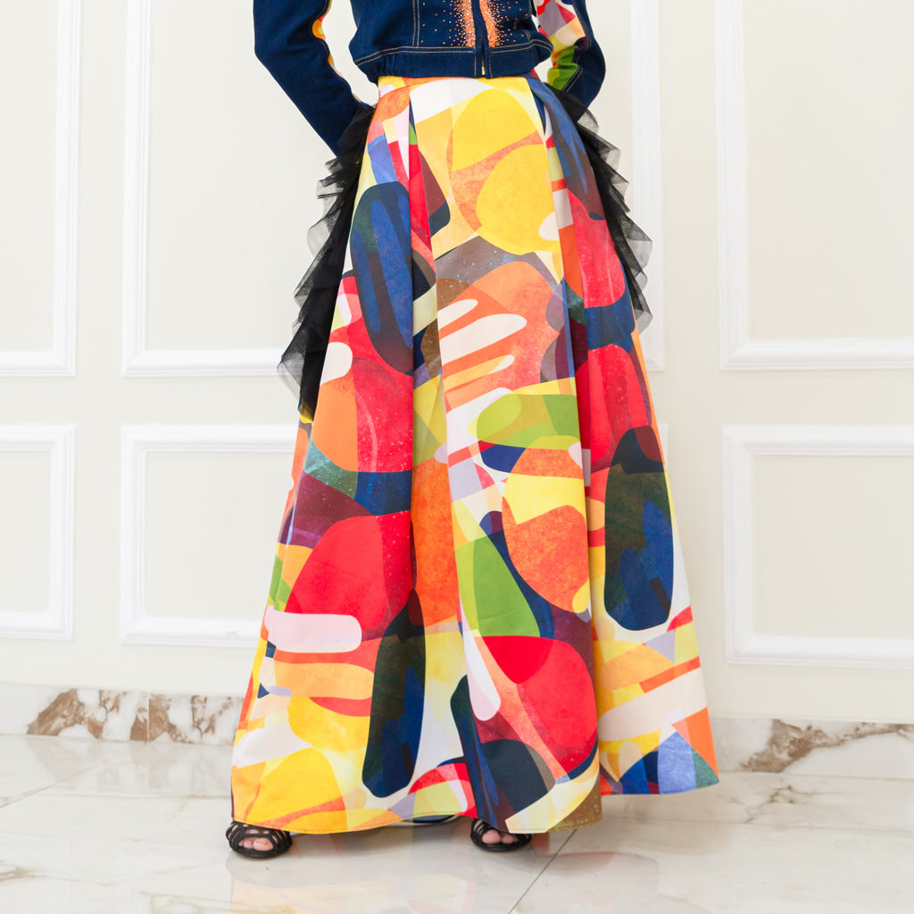 Becoming Abstract Kahlo Fancy Long Ball Skirt (6923001200663)