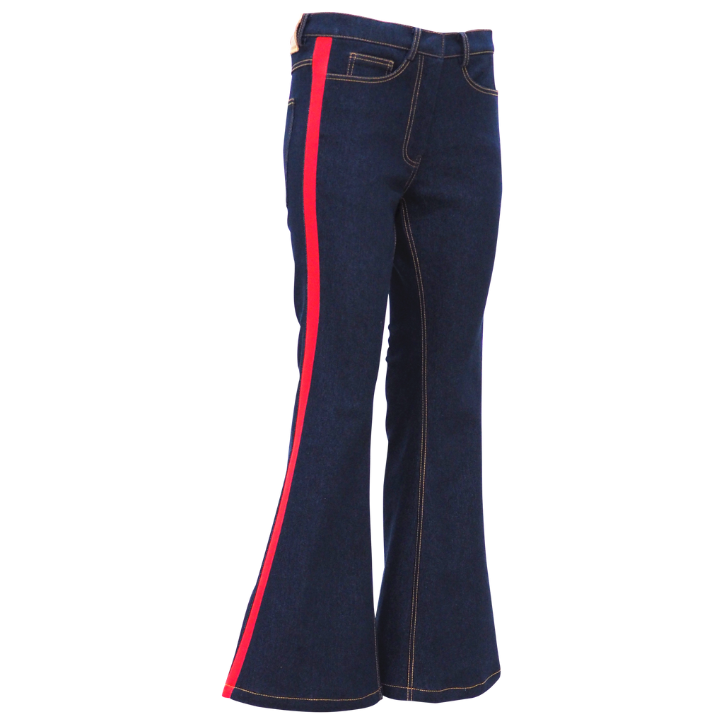Signature Denim Bell Bottom pant with Red Stripe (6785443790871)