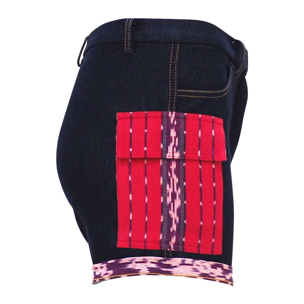 Red Denim Short pant with Traditional Weaving (6785472626711)