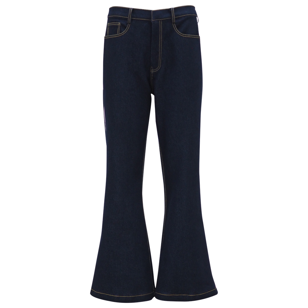 Signature Denim Bell Bottom Pant with Lilac Stripe (6875474886679)