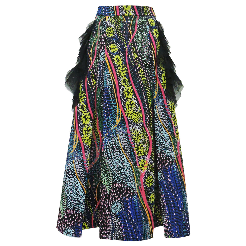 Becoming Dot Art Blue Kahlo Fancy Long Ball Skirt (6877712777239)