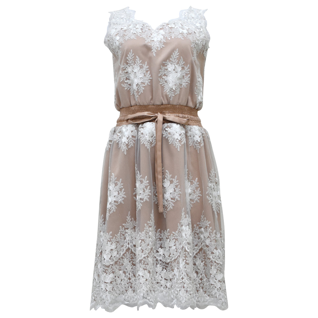 Becoming Summer White Lace Dress in Beige (6878579556375)
