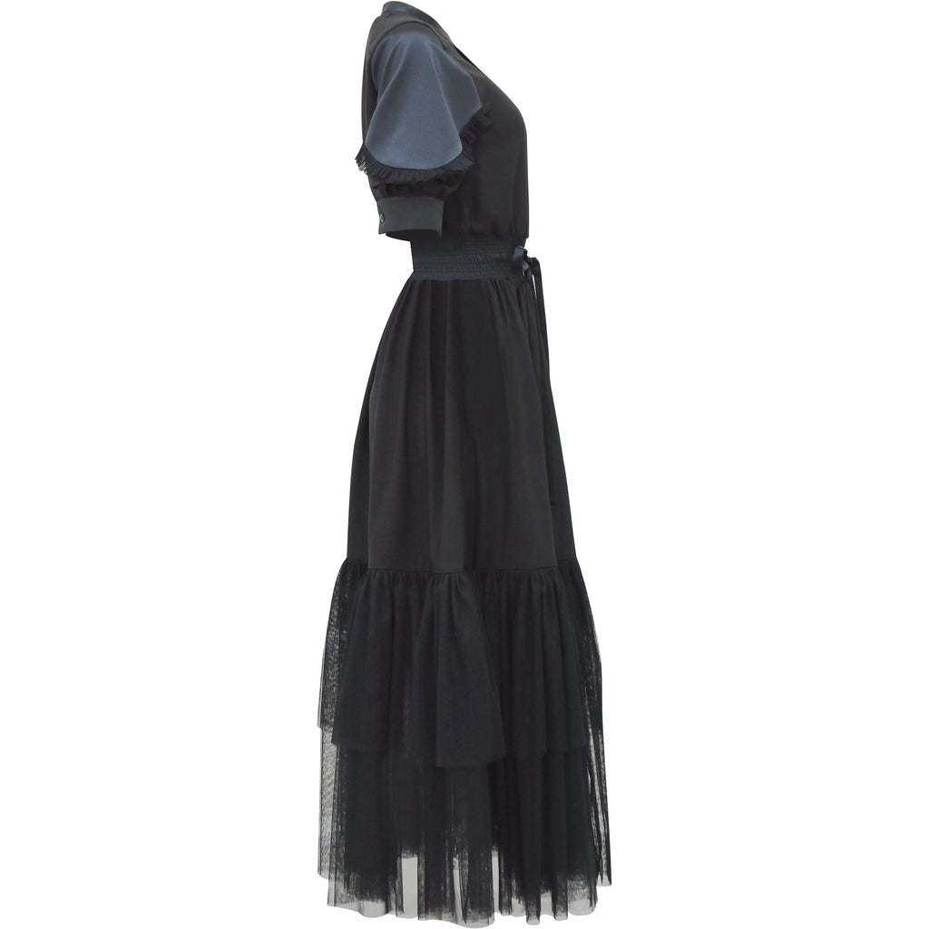 Becoming Hannah Black Long Dress Romantic Sleeve (6880180240407)