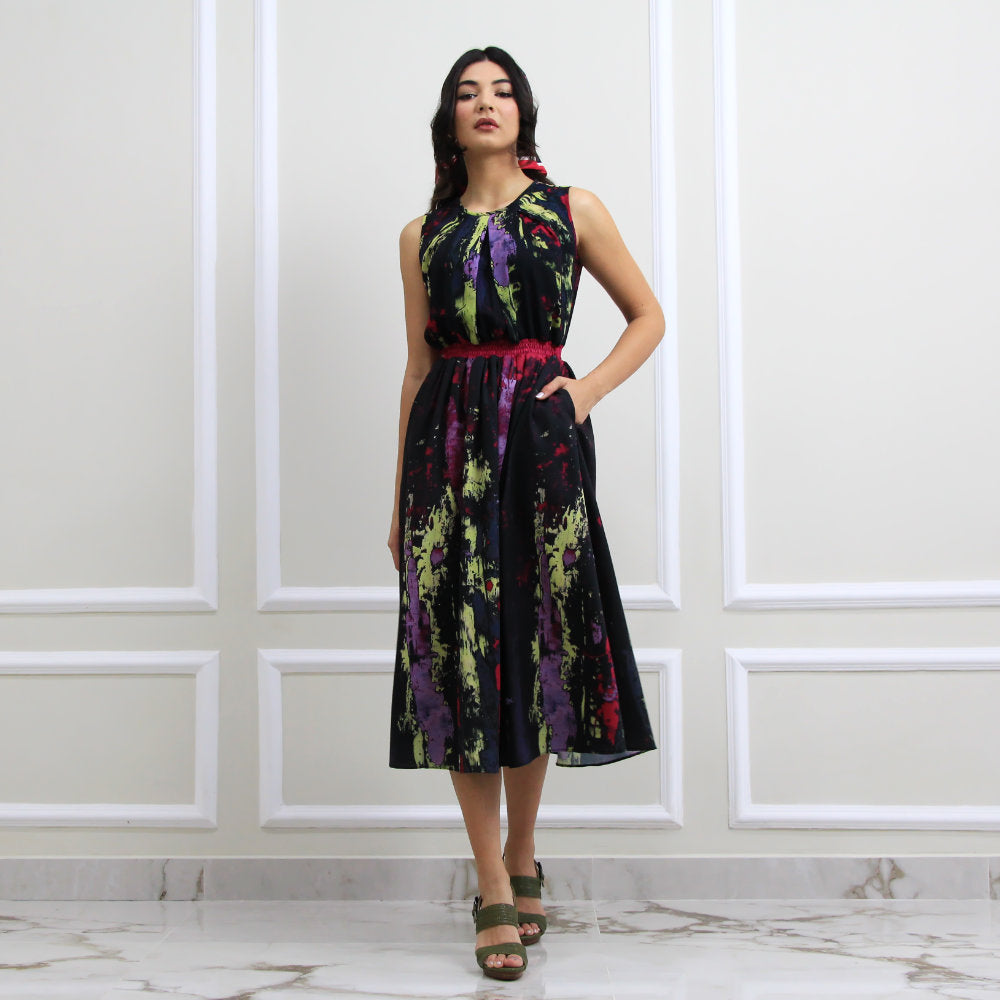 Summer Dress With Abstract Black Reminiscence (6548791558167)