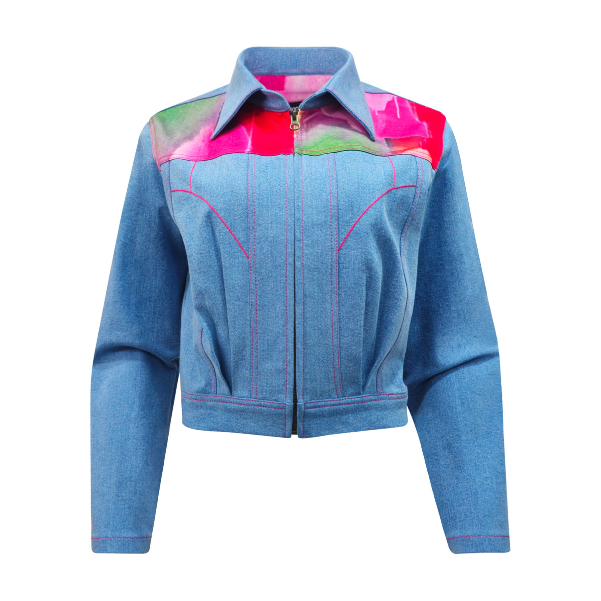 Bonita AP Pink Signature Denim Light Blue Cropped Jacket - 2MADISONAVENUE.COM