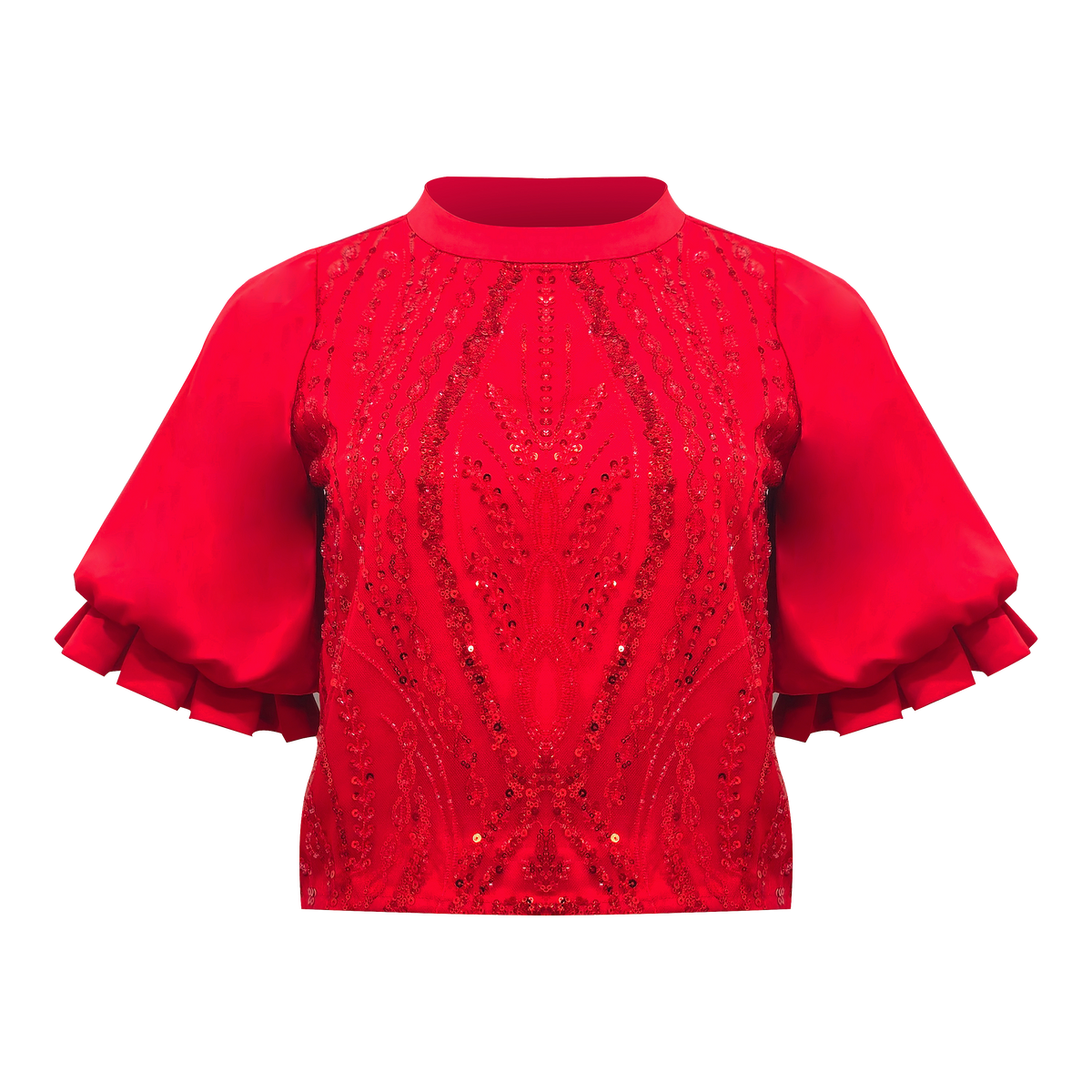 Signature Red ballon sleeve top in red with lace - 2MADISONAVENUE.COM