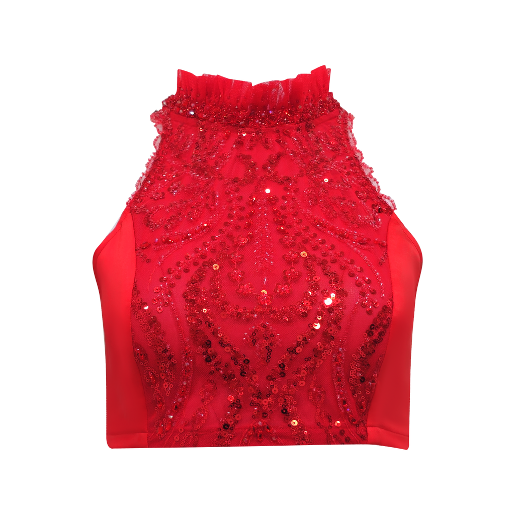 Central Celebration Halter Cropped Top With Sequince Red