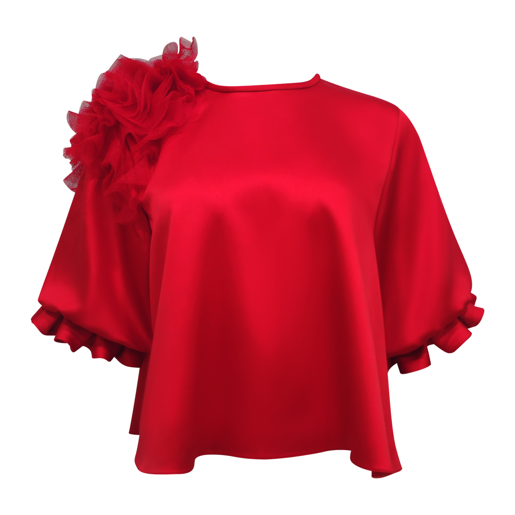 Central Celebration Red sateen top with 3D Applique