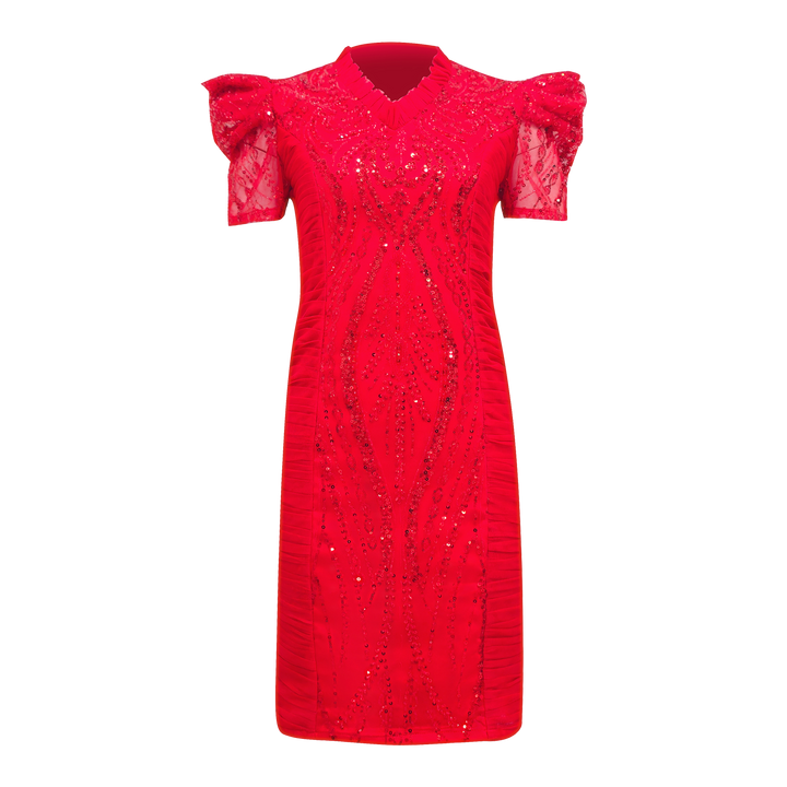 Signature Red stasi short dress with lace - 2MADISONAVENUE.COM