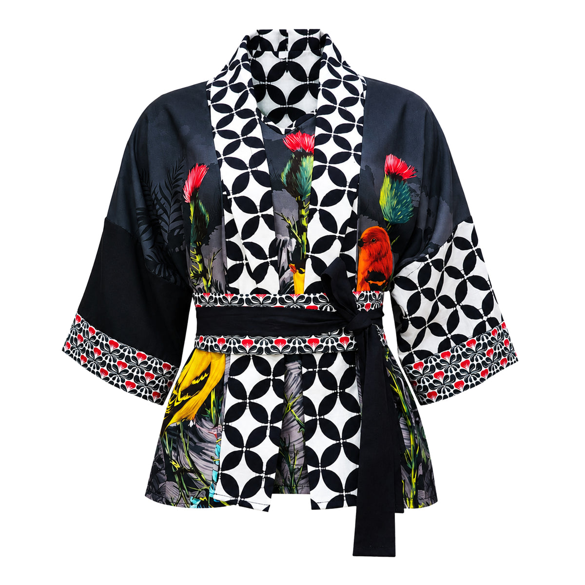 Central Park Black batik kimmy twin set top with obi belt (3 pcs) - 2MADISONAVENUE.COM