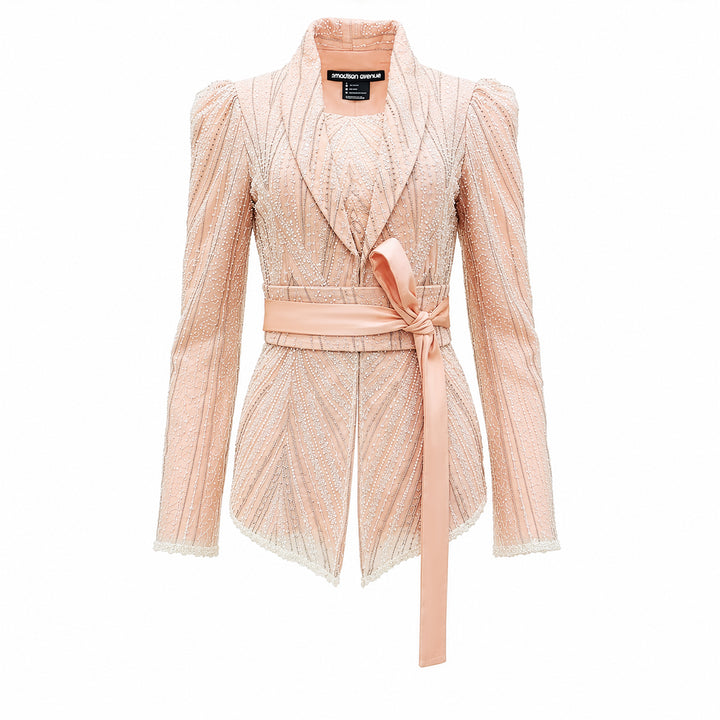 Kebaya encim twin set RS with obi belt (3 pcs) in beige lace - 2MADISONAVENUE.COM