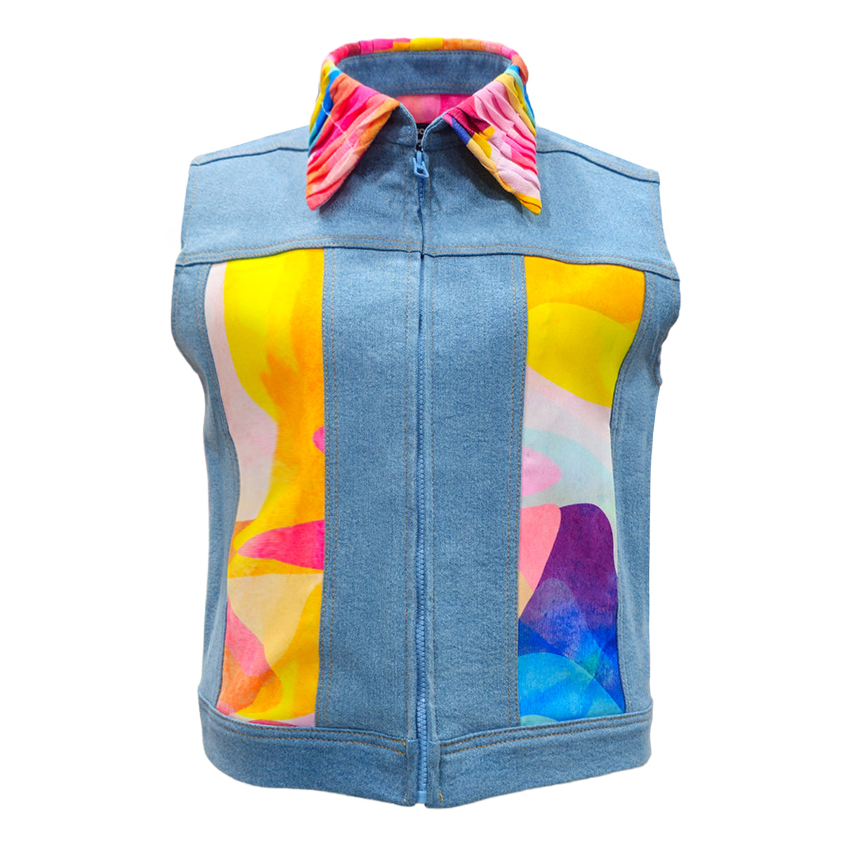 Rainbow Joy denim fancy vest - 2MADISONAVENUE.COM
