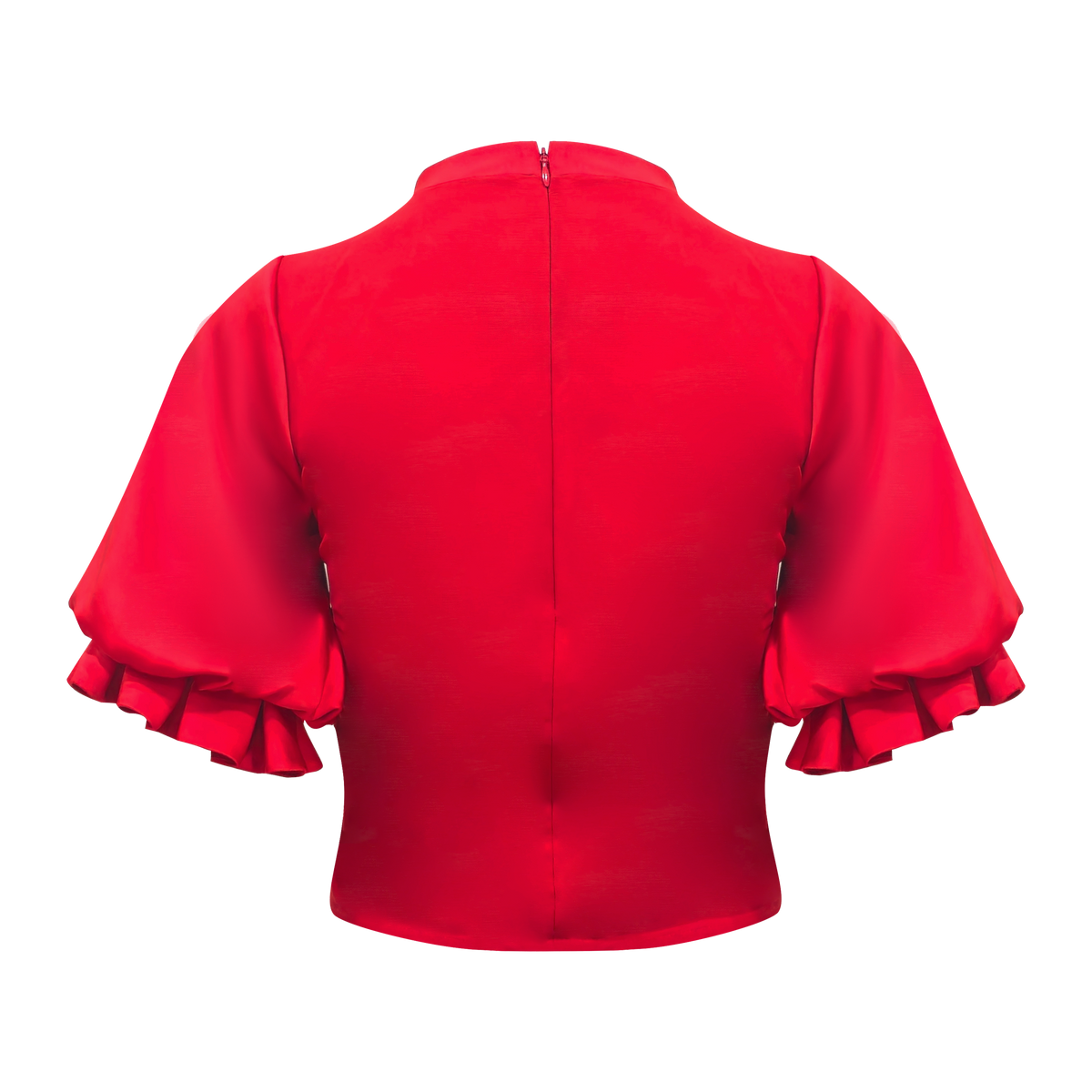 Signature Red ballon sleeve top in red with lace - 2MADISONAVENUE.COM