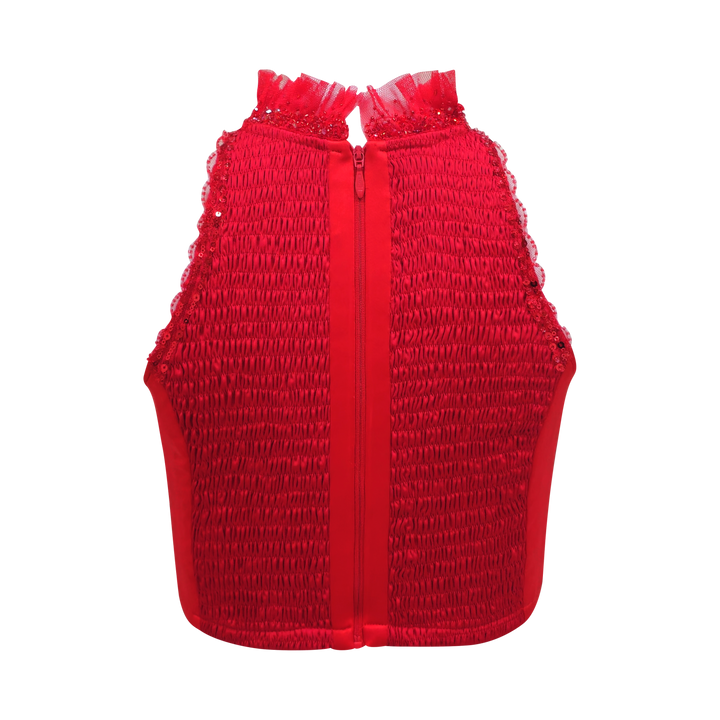 Signature Red halter cropped top with sequin red - 2MADISONAVENUE.COM