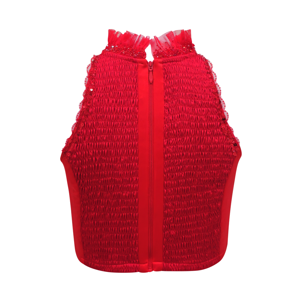 Central Celebration Halter Cropped Top With Sequince Red