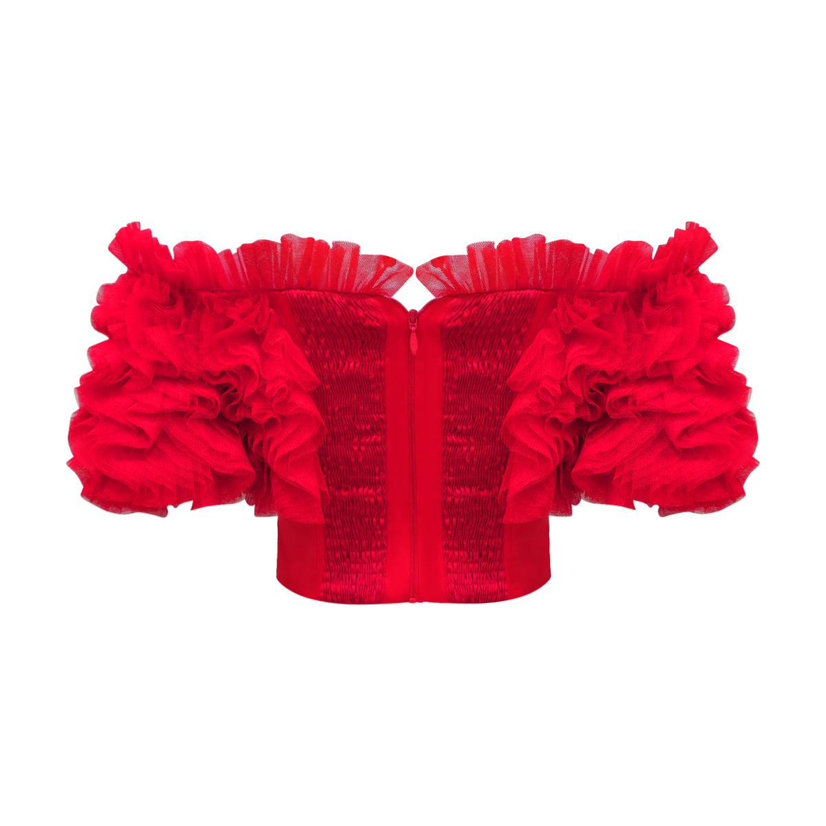 Signature Red royal tulle off the shoulder red top - 2MADISONAVENUE.COM