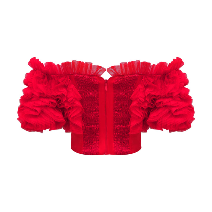 Signature Red royal tulle off the shoulder red top - 2MADISONAVENUE.COM