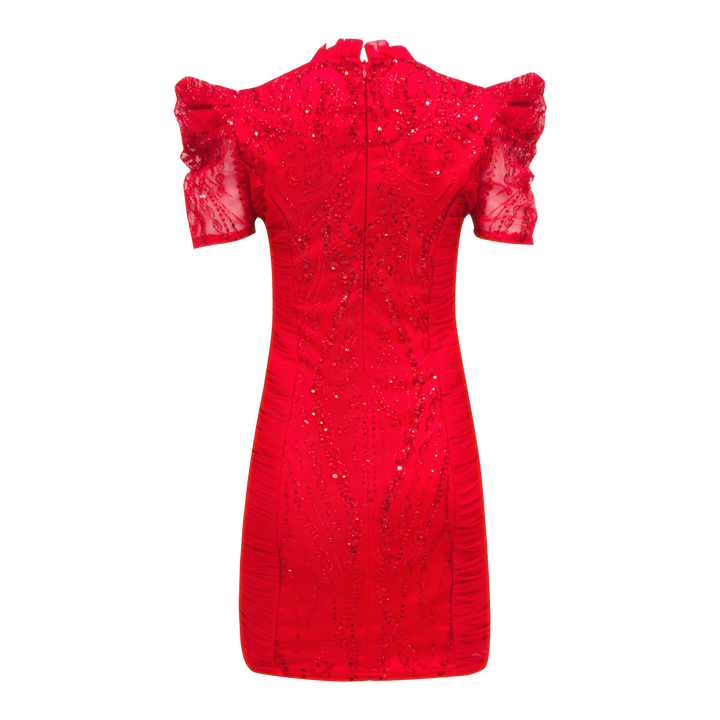 Signature Red stasi short dress with lace - 2MADISONAVENUE.COM