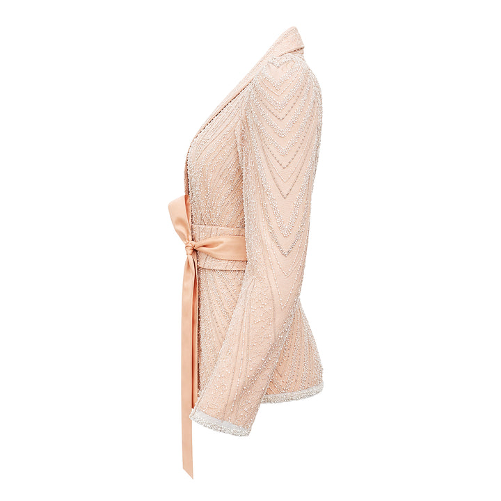 Kebaya encim twin set RS with obi belt (3 pcs) in beige lace - 2MADISONAVENUE.COM