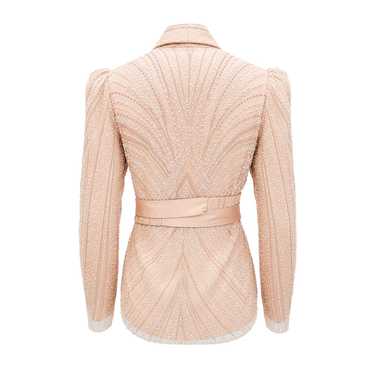 Kebaya encim twin set RS with obi belt (3 pcs) in beige lace - 2MADISONAVENUE.COM