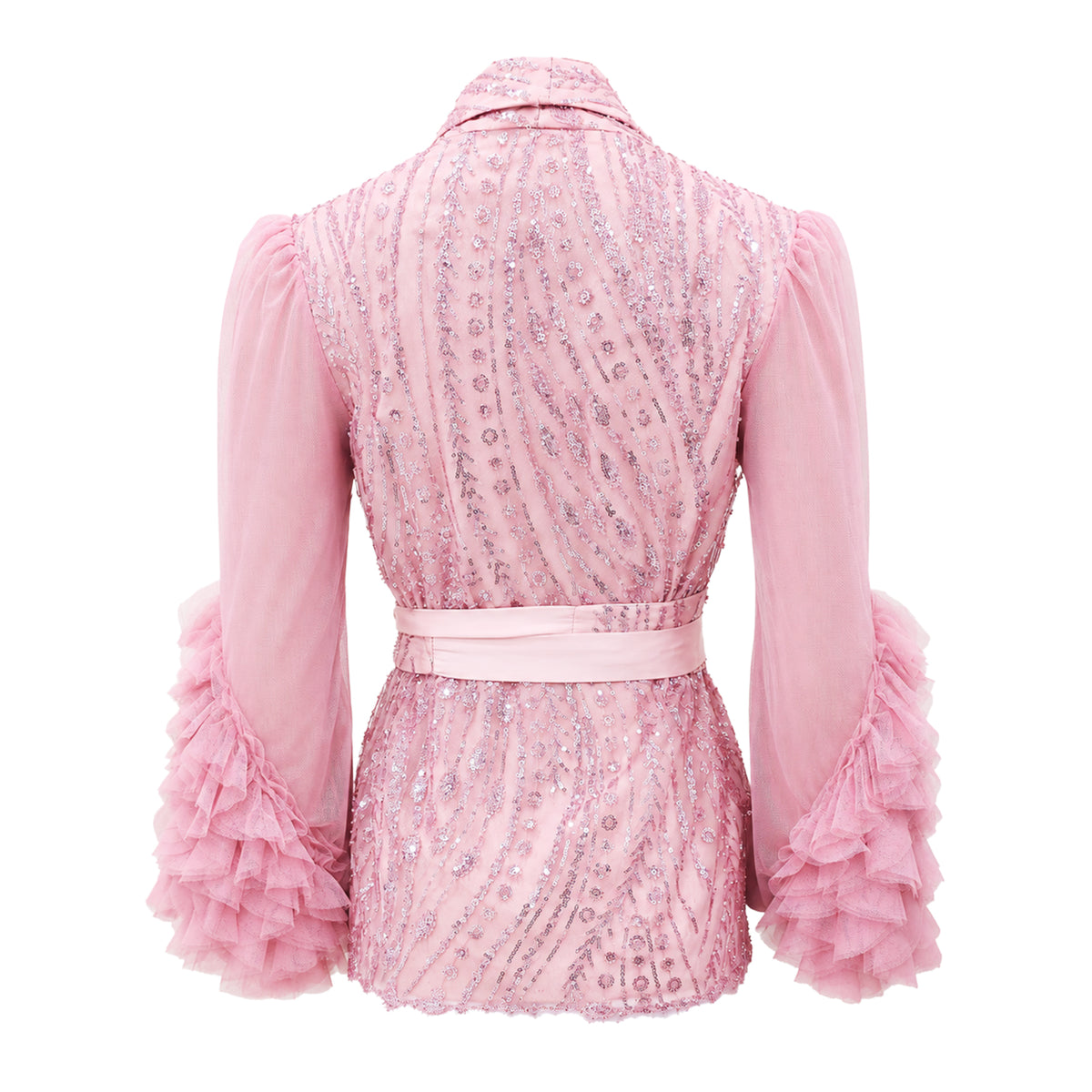 Kebaya encim twin set RS with obi belt (3 pcs) in pink lace - 2MADISONAVENUE.COM
