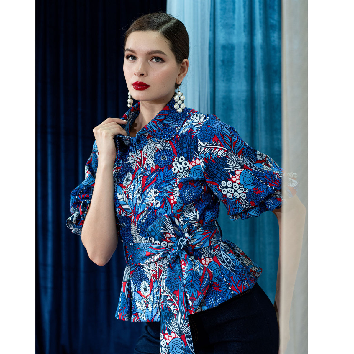 Reese merindu top with sequins set belt - 2MADISONAVENUE.COM