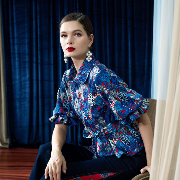 Reese merindu top with sequins set belt - 2MADISONAVENUE.COM