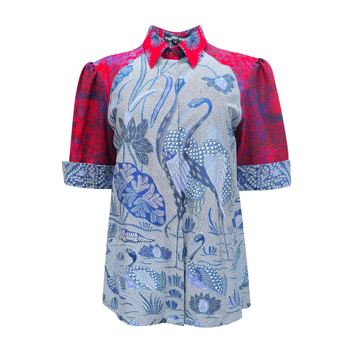 Batik groove blouse in blue white red - 2MADISONAVENUE.COM