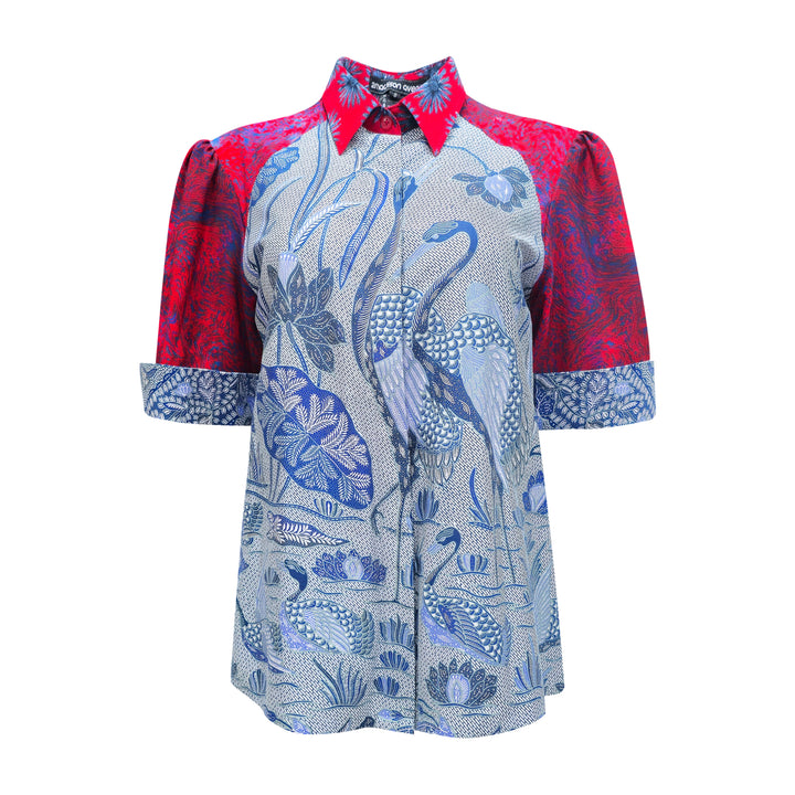 Batik groove blouse in blue white red - 2MADISONAVENUE.COM