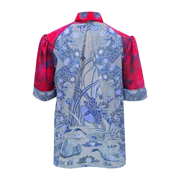 Batik groove blouse in blue white red - 2MADISONAVENUE.COM