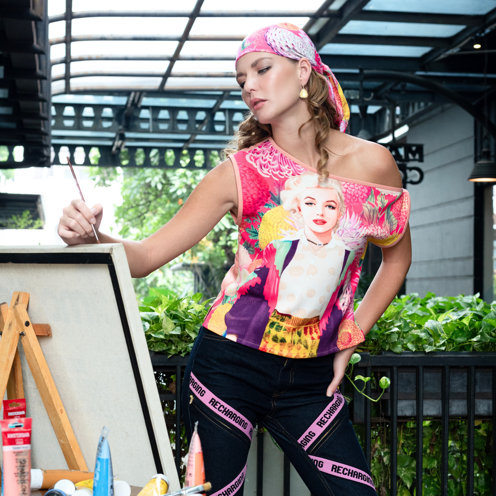 Marilyn Flower Passion new sabrina pink top (7891026477079)