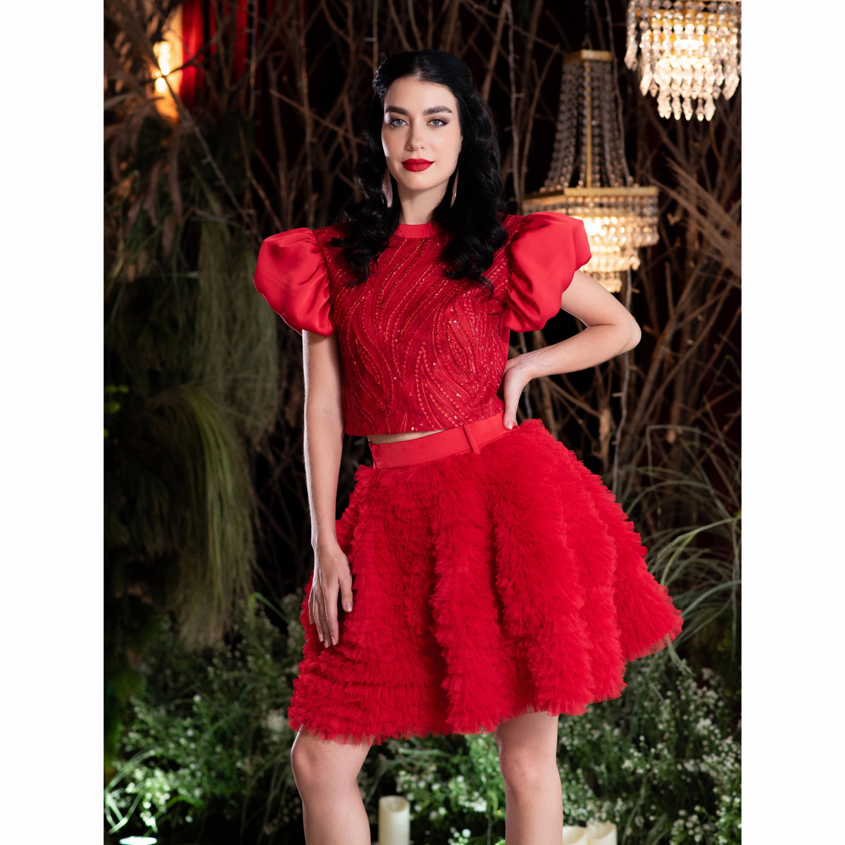 English Tulle mini red skirt (7425285619735)