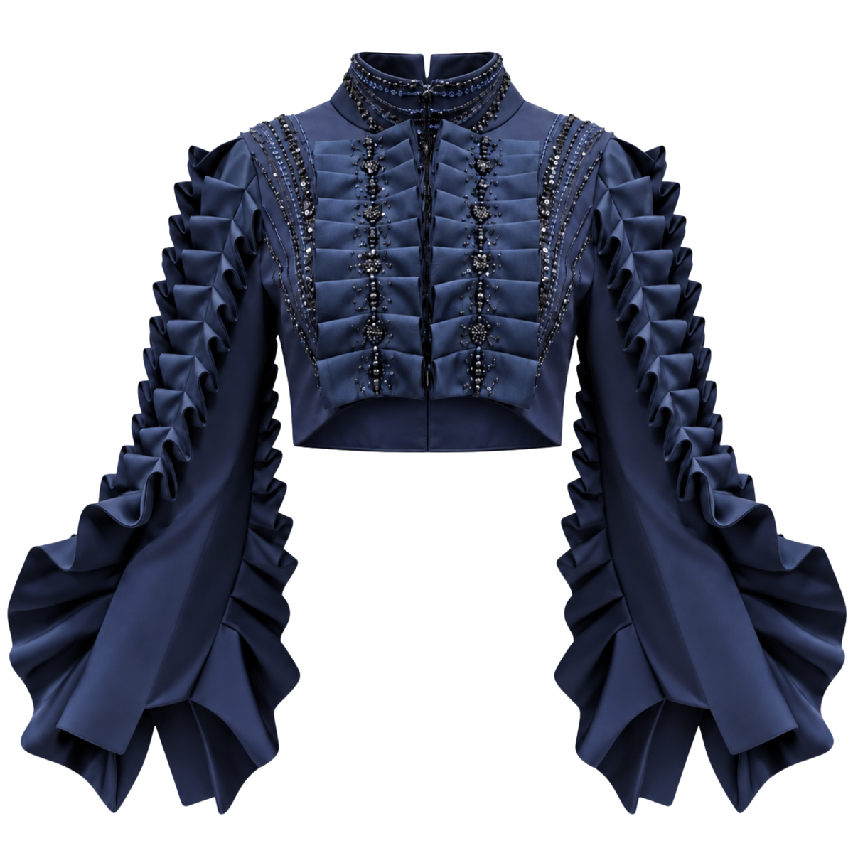 Signature Navy new destiny ruffle cropped jacket - 2MADISONAVENUE.COM
