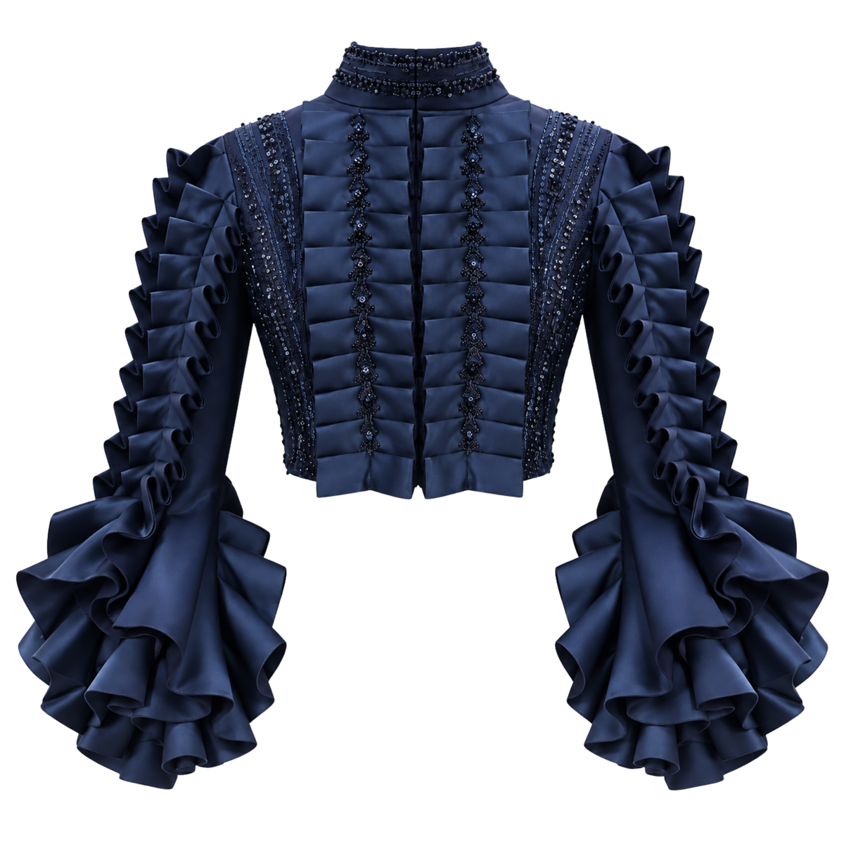 Signature Navy new destiny ruffle cropped jacket - 2MADISONAVENUE.COM