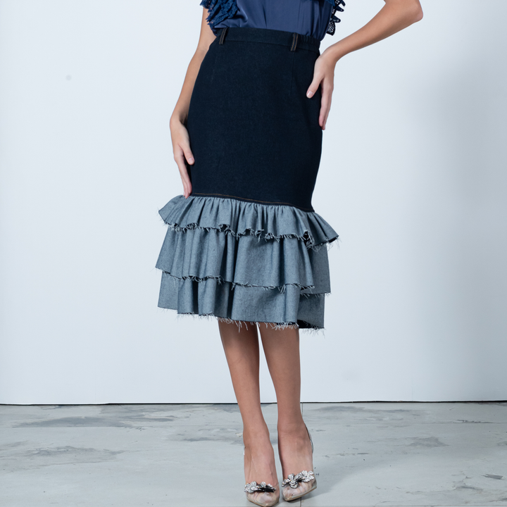 Carrie Denim Skirt in Chambray (7015063846935)
