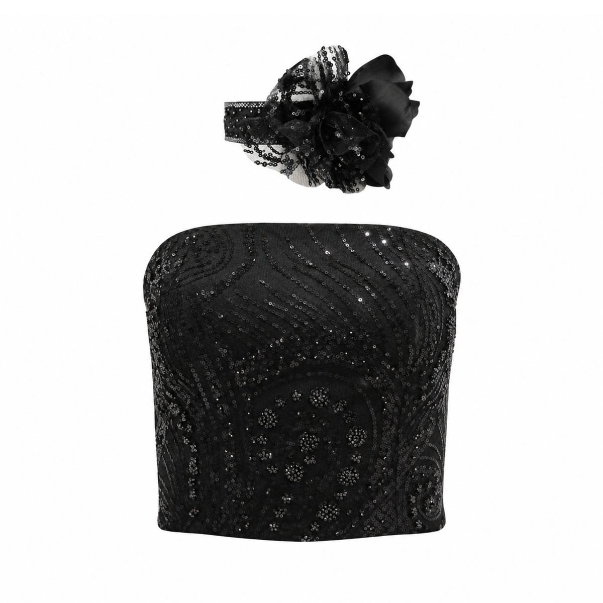 Signature Black bustier top with necklace set - 2MADISONAVENUE.COM