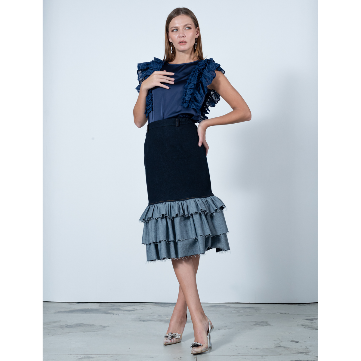 Carrie Denim Skirt in Chambray (7015063846935)