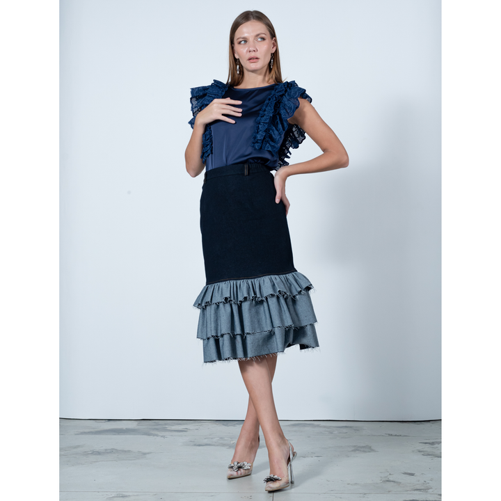 Carrie Denim Skirt in Chambray (7015063846935)