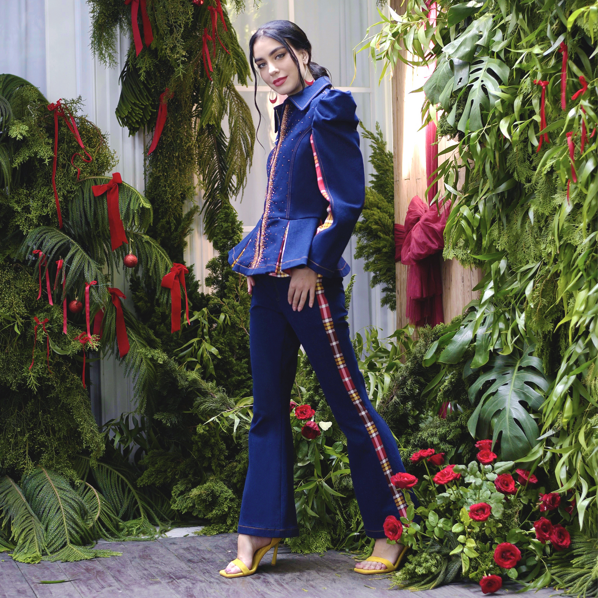 Central London Red signature denim bell bottom (6969674006551)