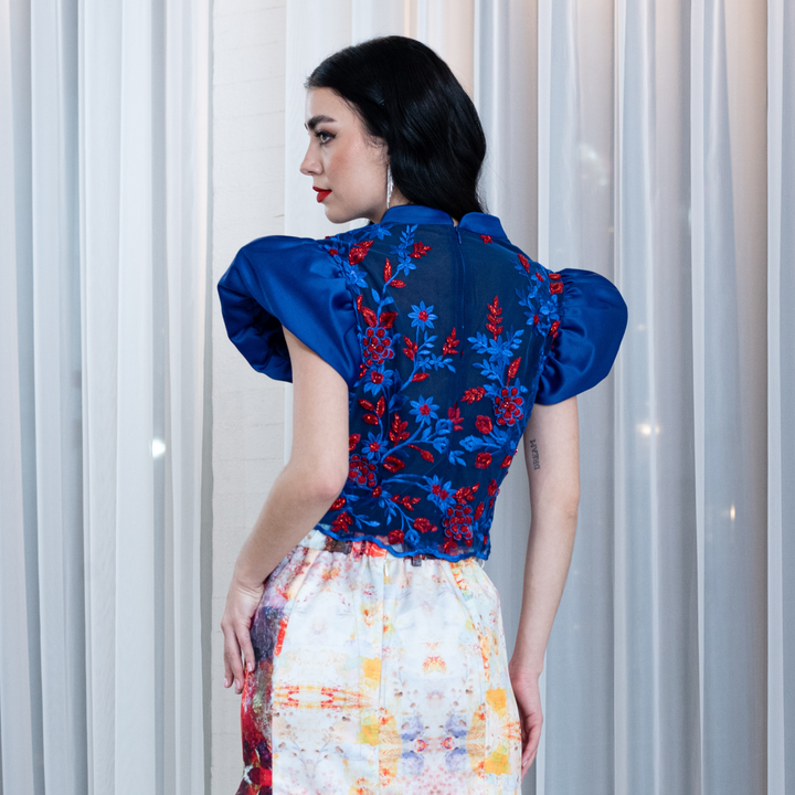 The Canvas eastside brocade blue top (7316826783767)